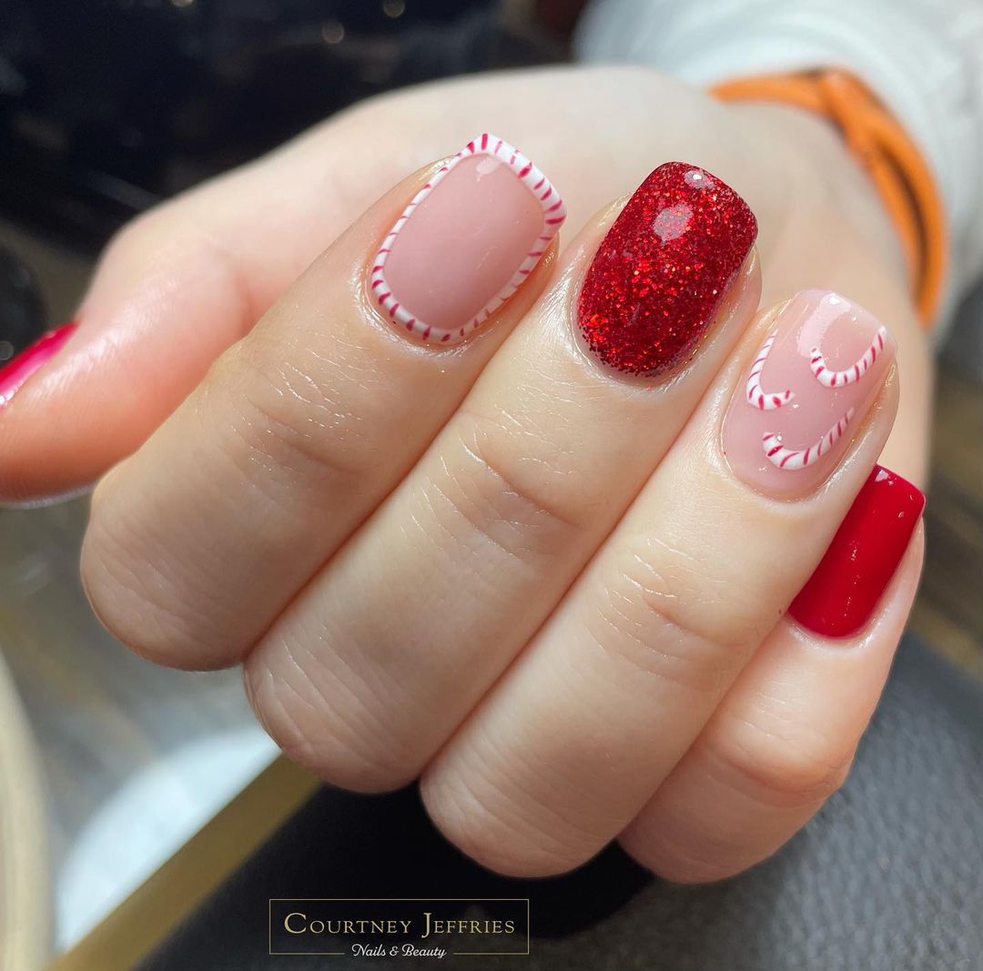 Candy cane-inspired nails