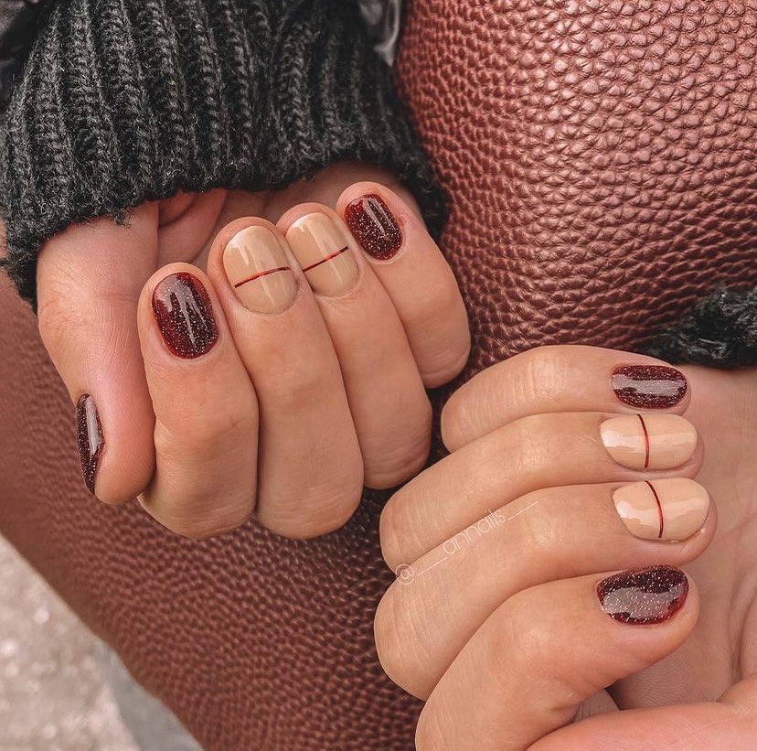 Burgundy and nude nails