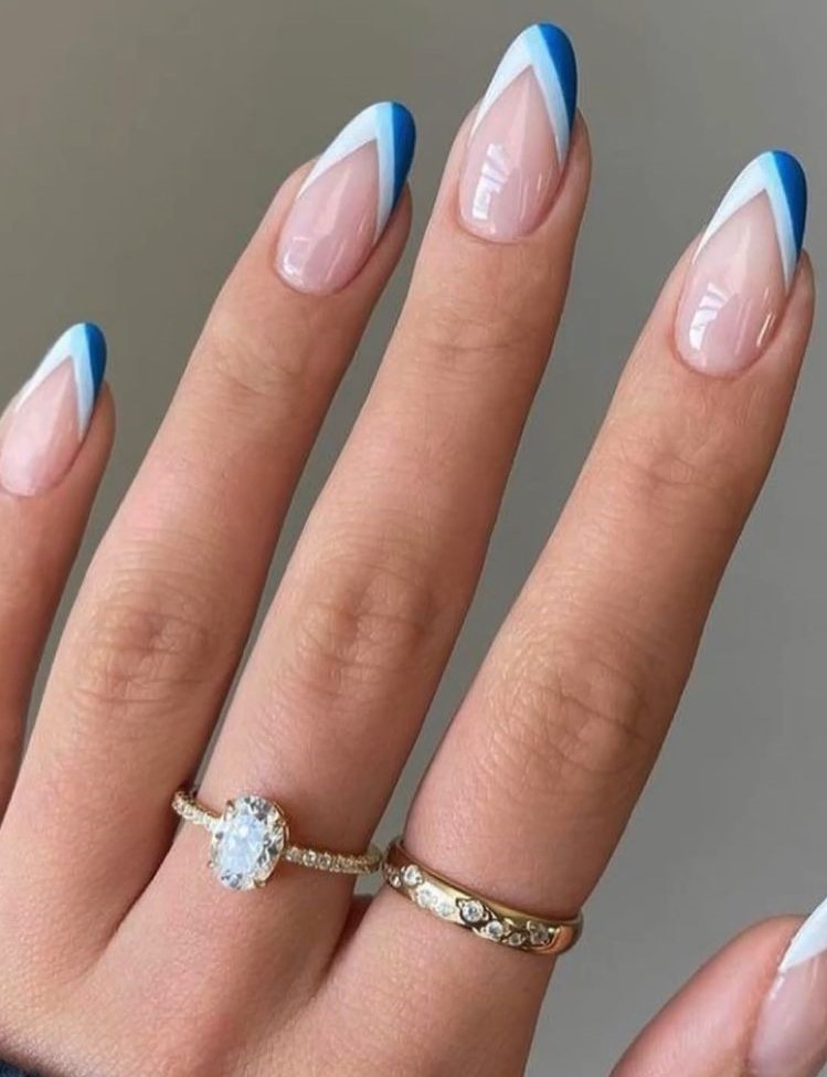 Alternative French Manicure with a Blue Tip Design