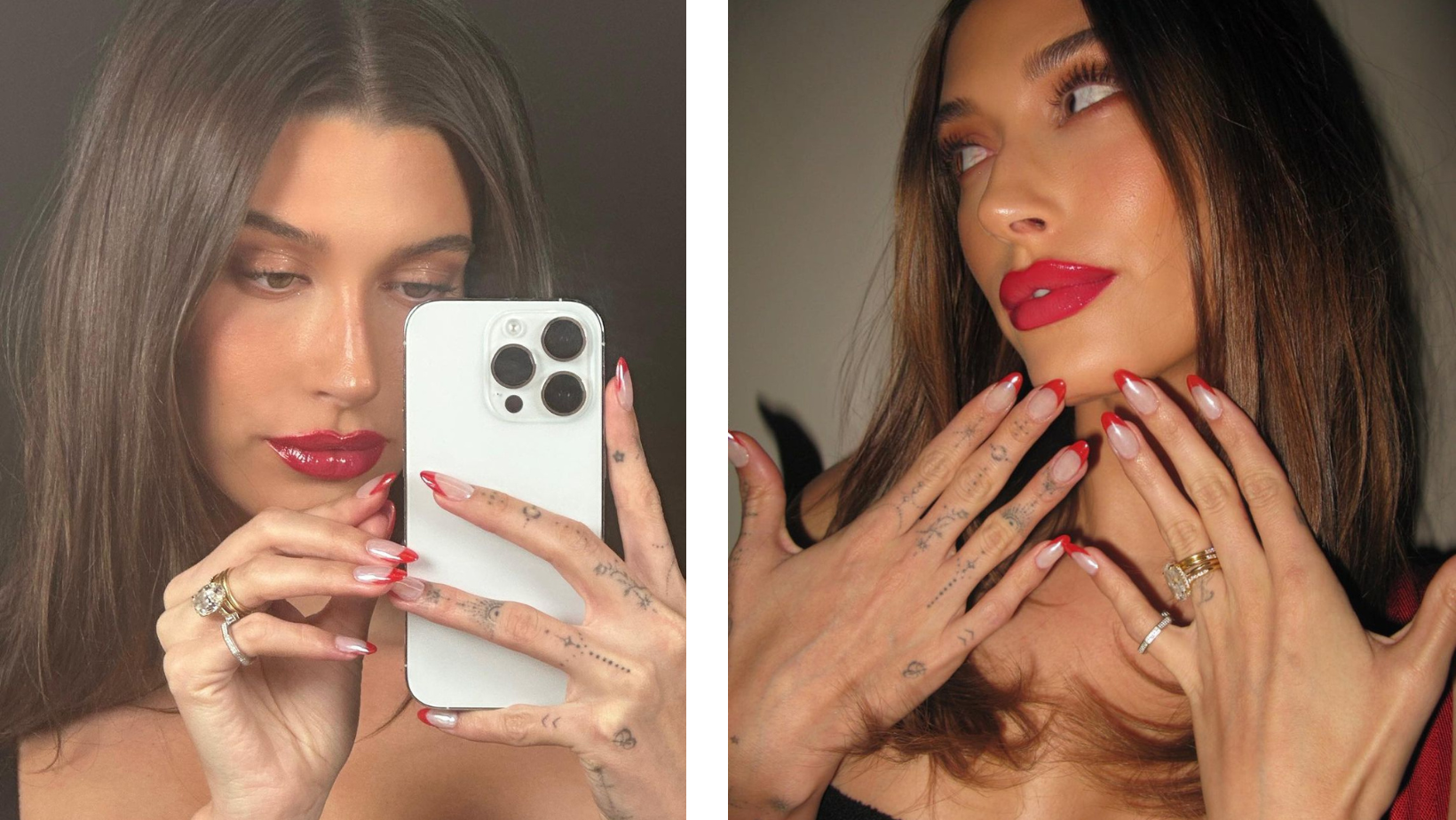 How to Get Candy Cane Glazed Nails Like Hailey Bieber