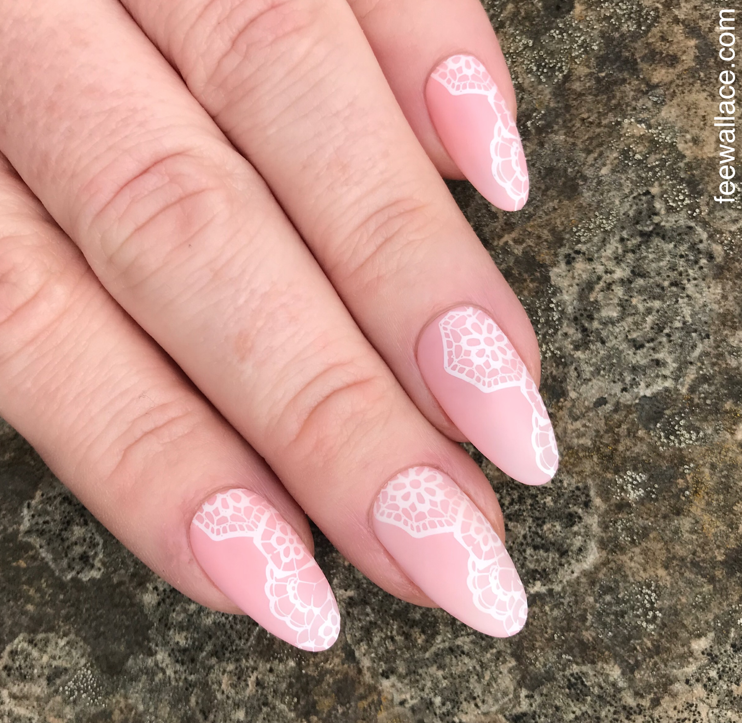 Bridal lace nails using Builder Gel and polish