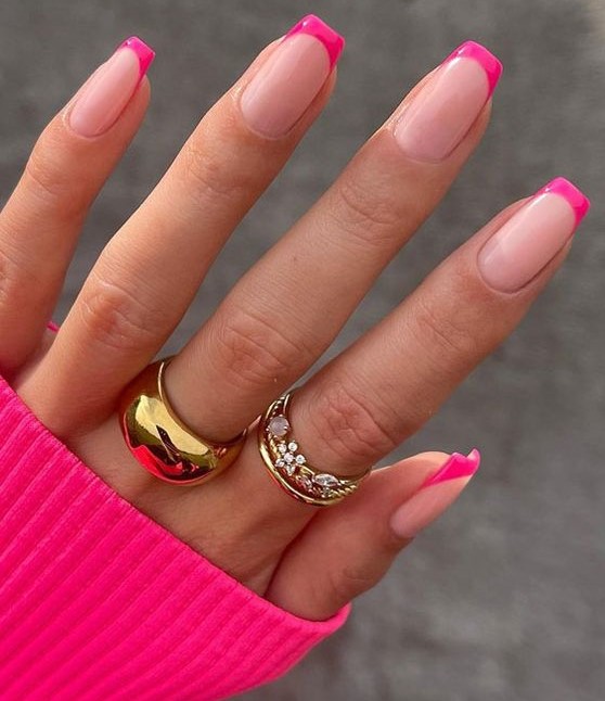 Hot Pink French Tip Nails