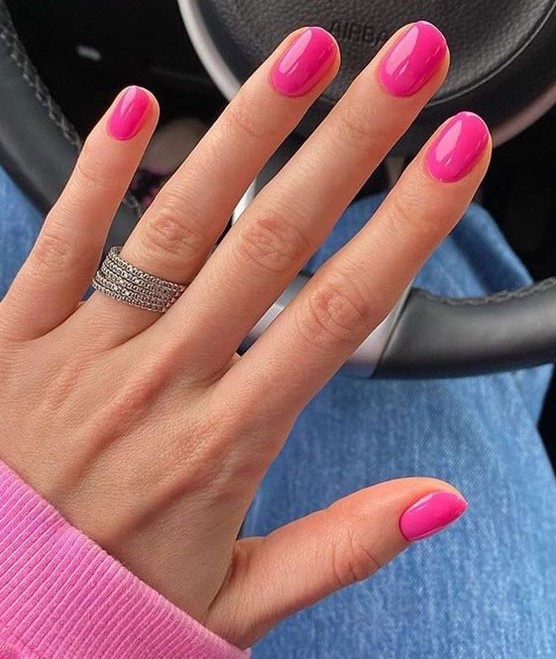 Plain Hot Pink Nails