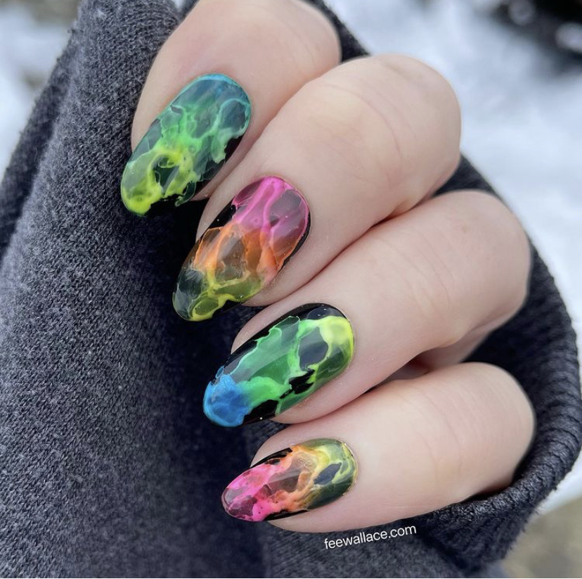 Neon smoke nail art by Fee Wallace