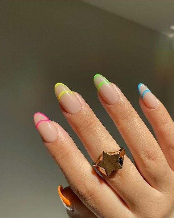 Alternative French Manicure with a Multi-Coloured Tip Design