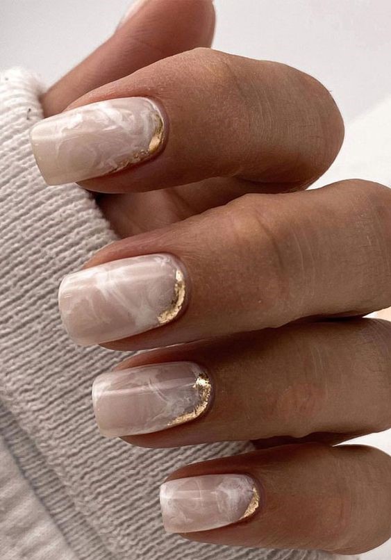 Upside-Down French Manicure with Glitter Tips