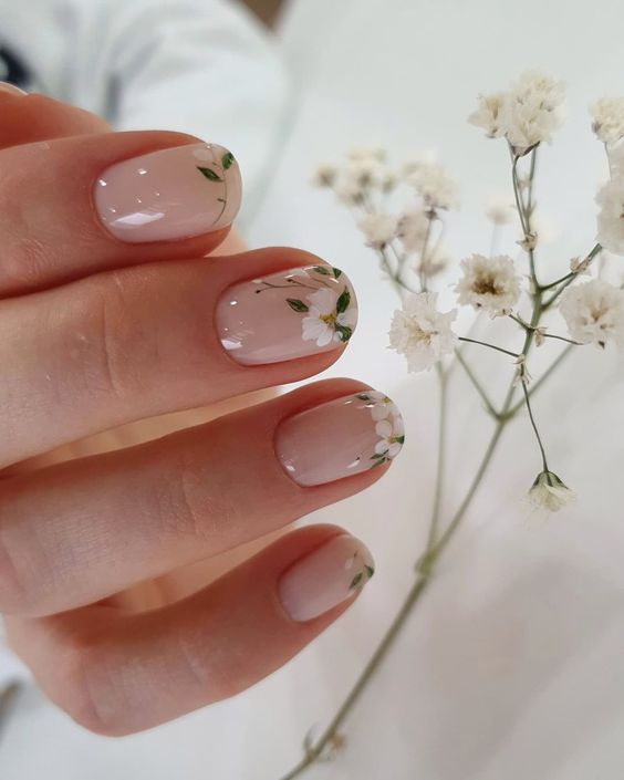 Floral and Leafy Nail Art